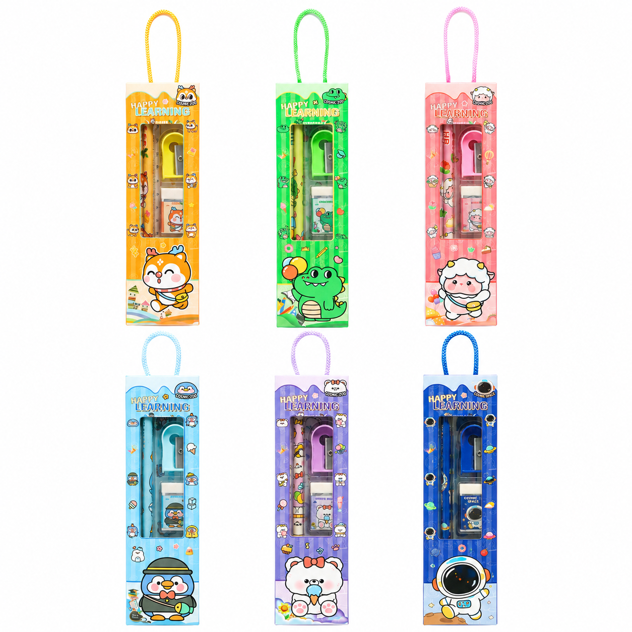 Kids Cartoon Stationery Gift Set with Handle – Assorted Pack of 5