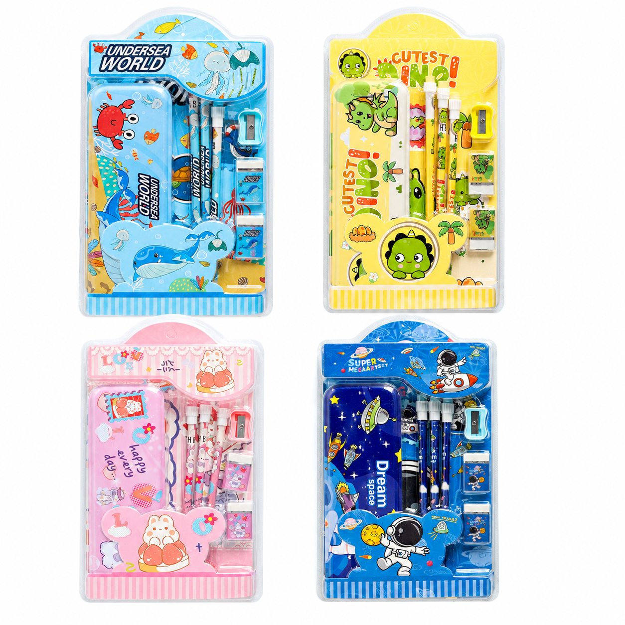 Kids Cartoon Stationery Kit with Pencil Box – Assorted Pack of 1