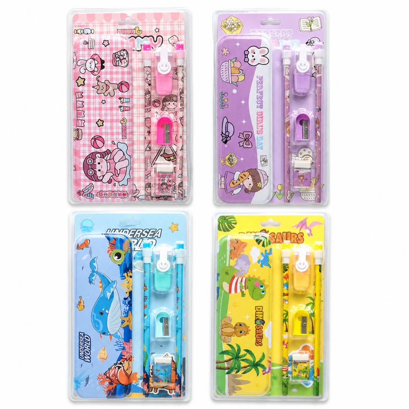 Kids Cartoon Pencil Box Stationery Set – Assorted Pack of 1