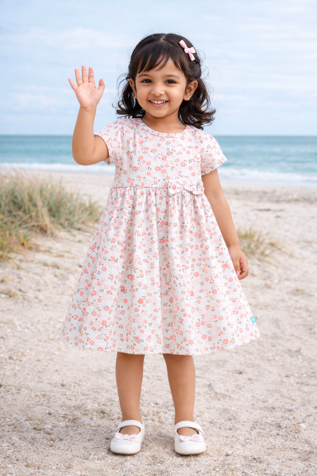 "Baby Girls All Over Floral Print Dress with Waist Bow"