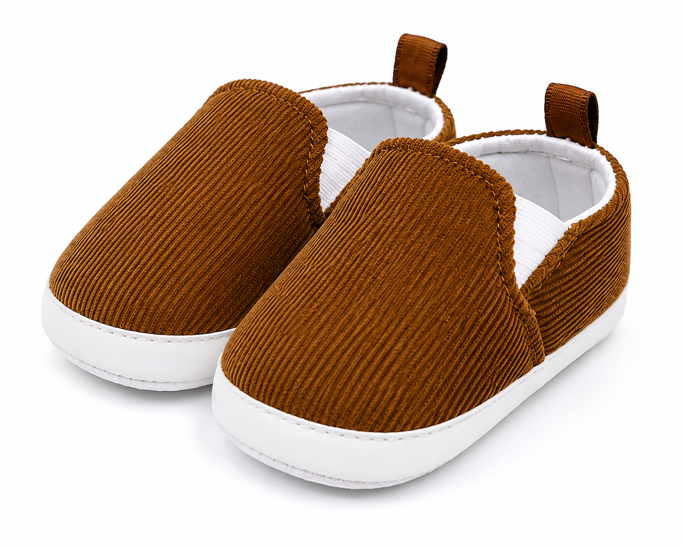 Baby Boys & Girls Corduroy Slip-On Crib Shoes | Soft Sole First Walker Shoes | Brown