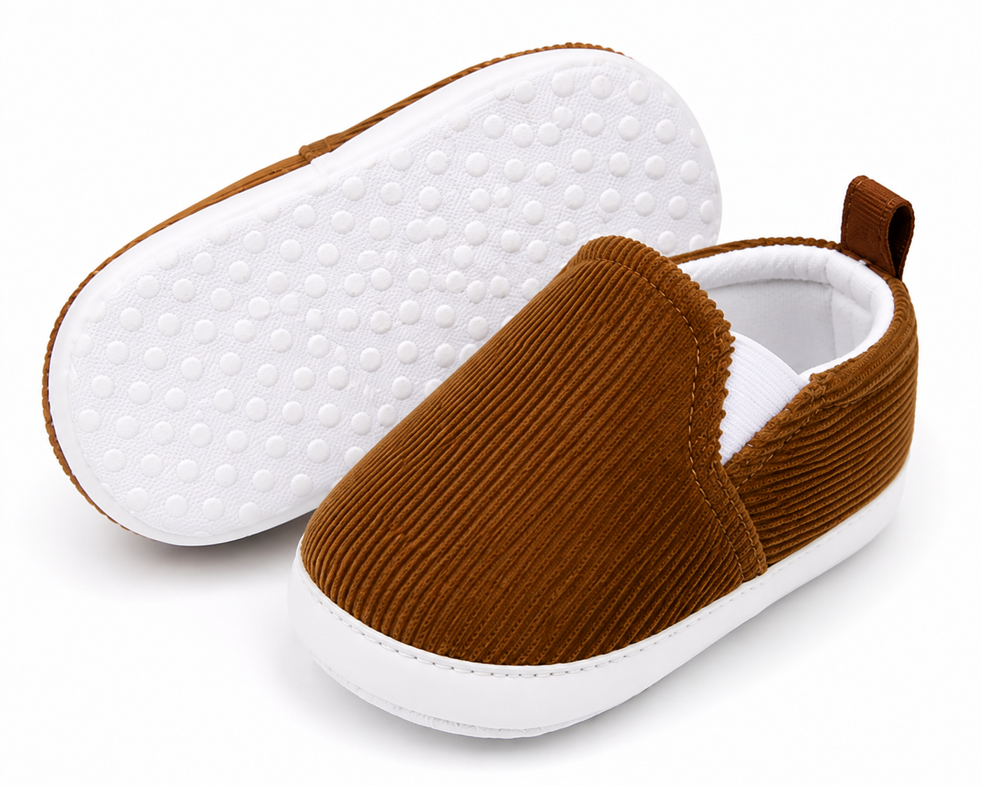 Baby Boys & Girls Corduroy Slip-On Crib Shoes | Soft Sole First Walker Shoes | Brown