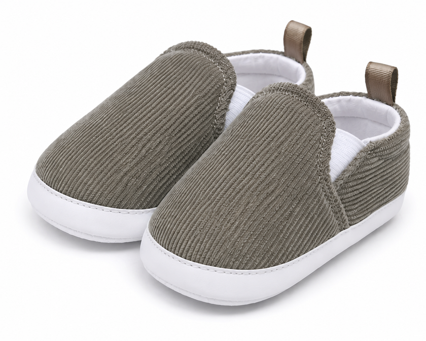 Baby Boys & Girls Corduroy Slip-On Crib Shoes | Soft Sole First Walker Shoes | Gray