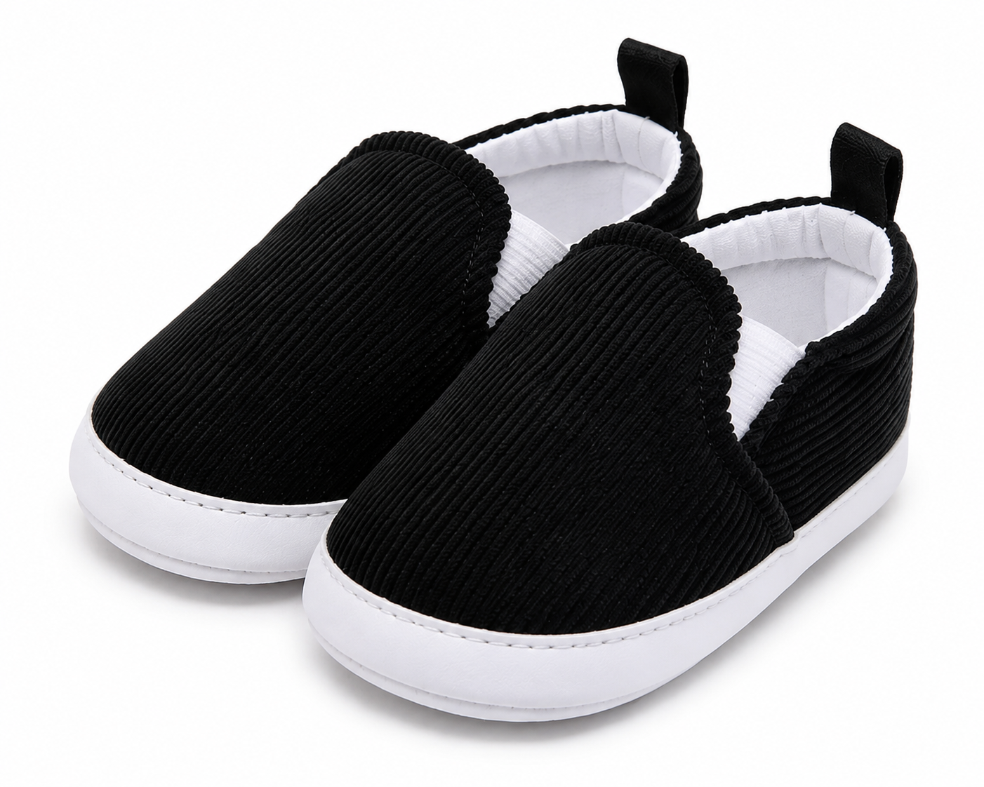 Baby Boys & Girls Corduroy Slip-On Crib Shoes | Soft Sole First Walker Shoes | Black