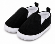 Baby Boys & Girls Corduroy Slip-On Crib Shoes | Soft Sole First Walker Shoes | Black