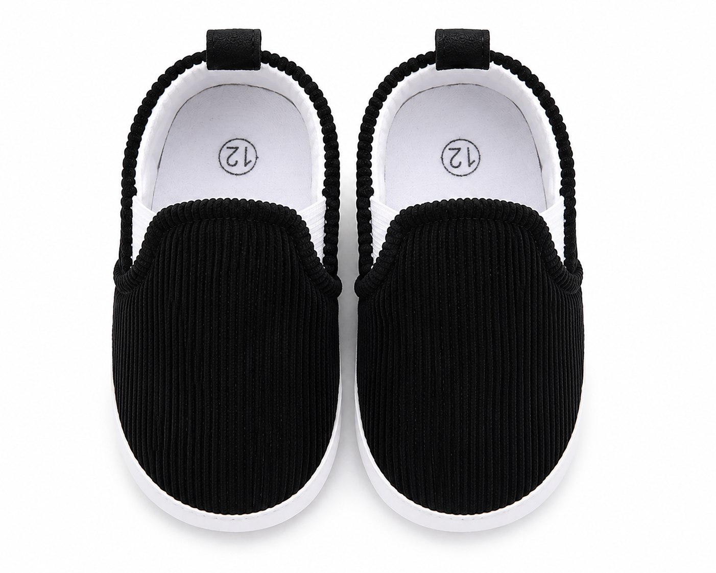 Baby Boys & Girls Corduroy Slip-On Crib Shoes | Soft Sole First Walker Shoes | Black