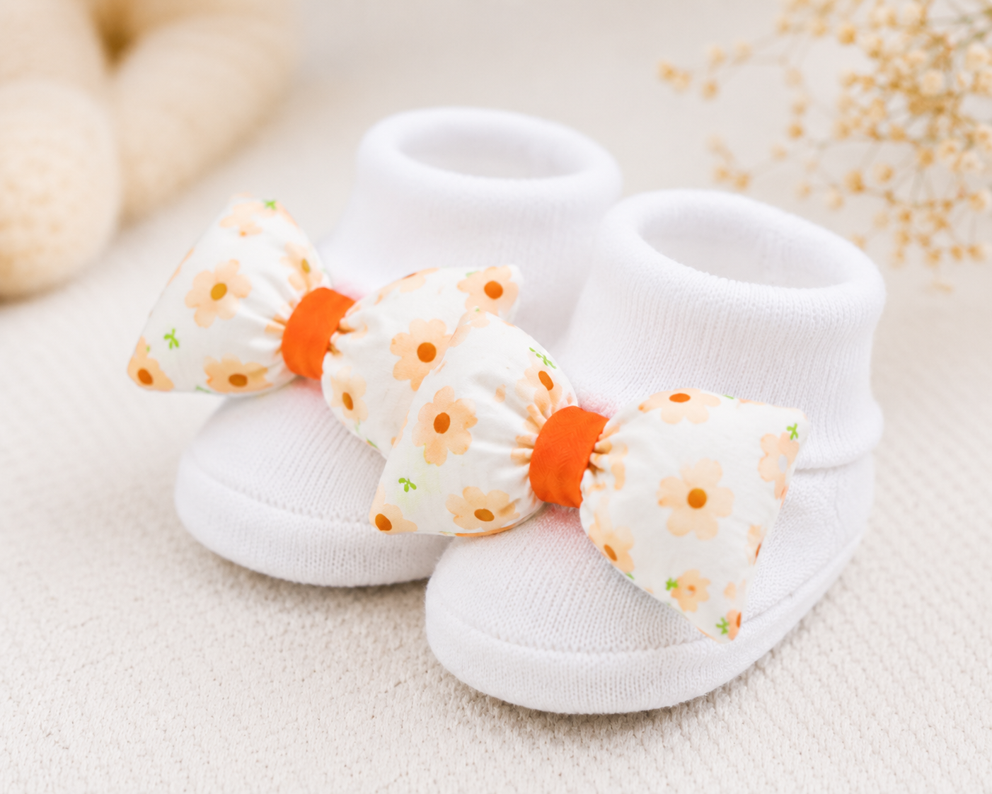 JusCubs Baby Girls Turban Cap & Booties Gift Set – Yellow Floral Bow