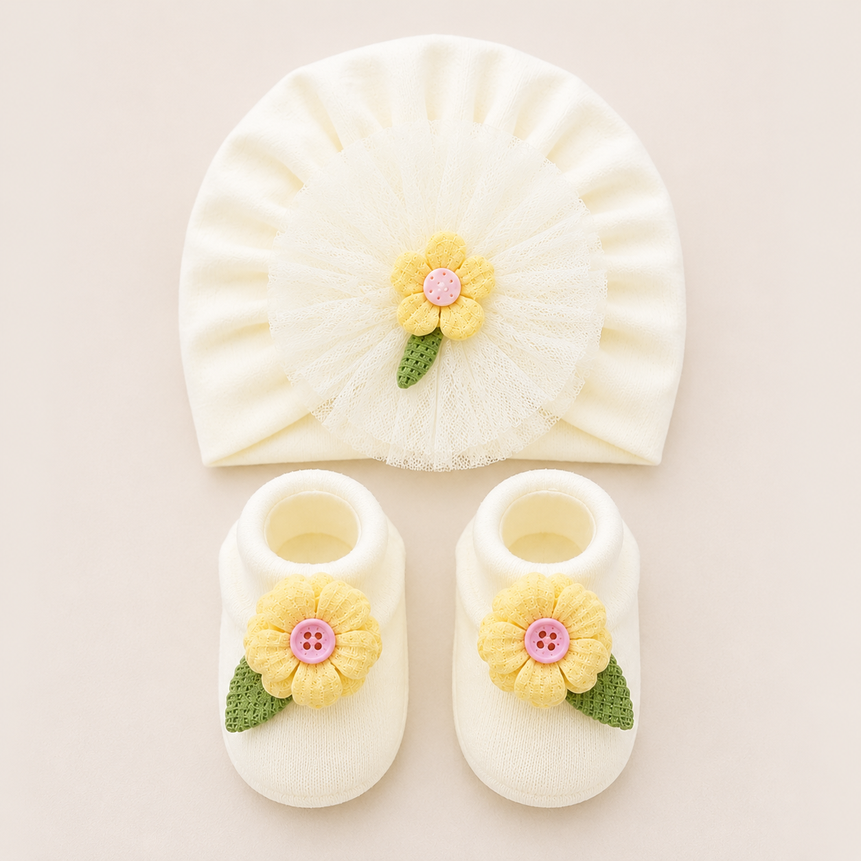 JusCubs Baby Girls Cap & Booties Gift Set