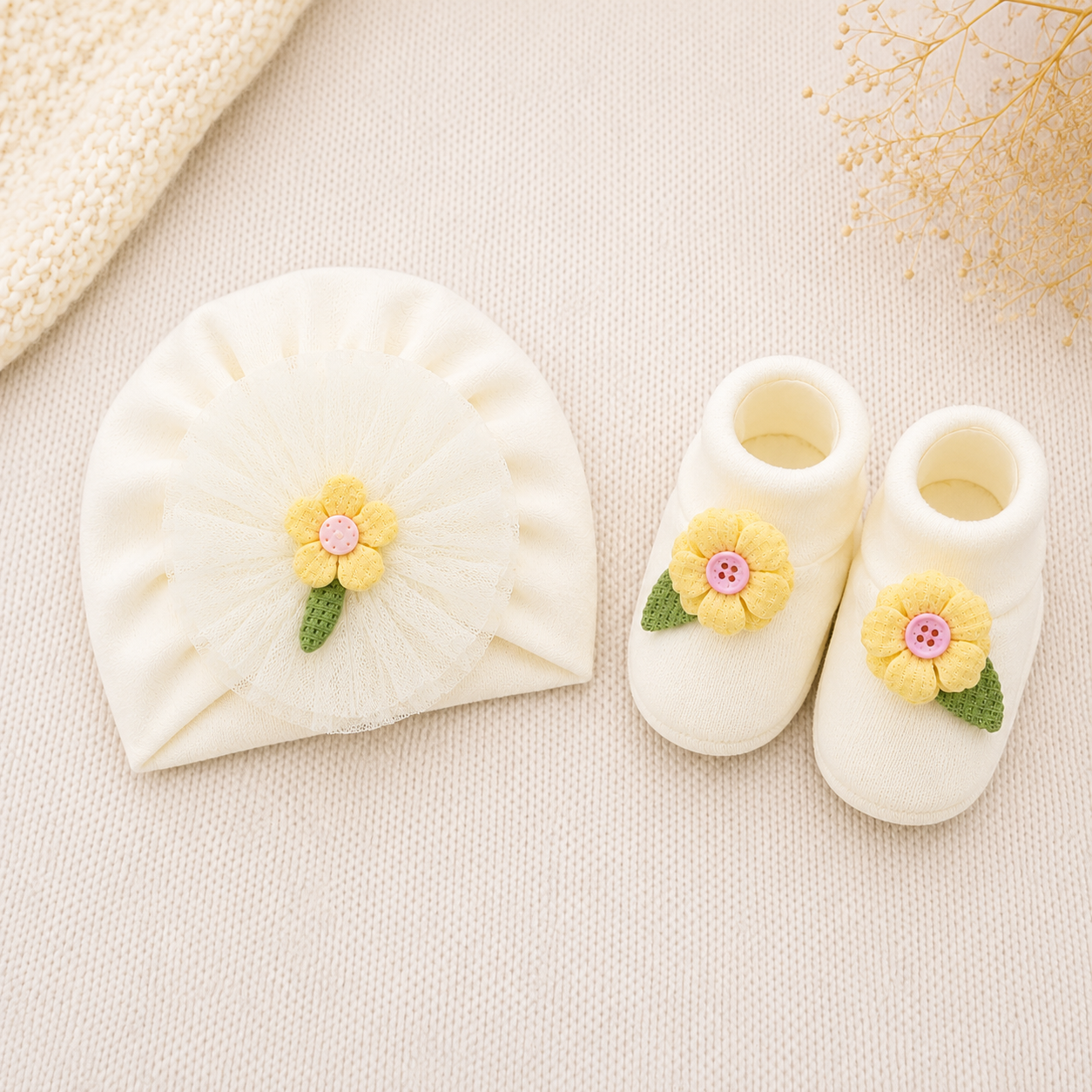 JusCubs Baby Girls Cap & Booties Gift Set