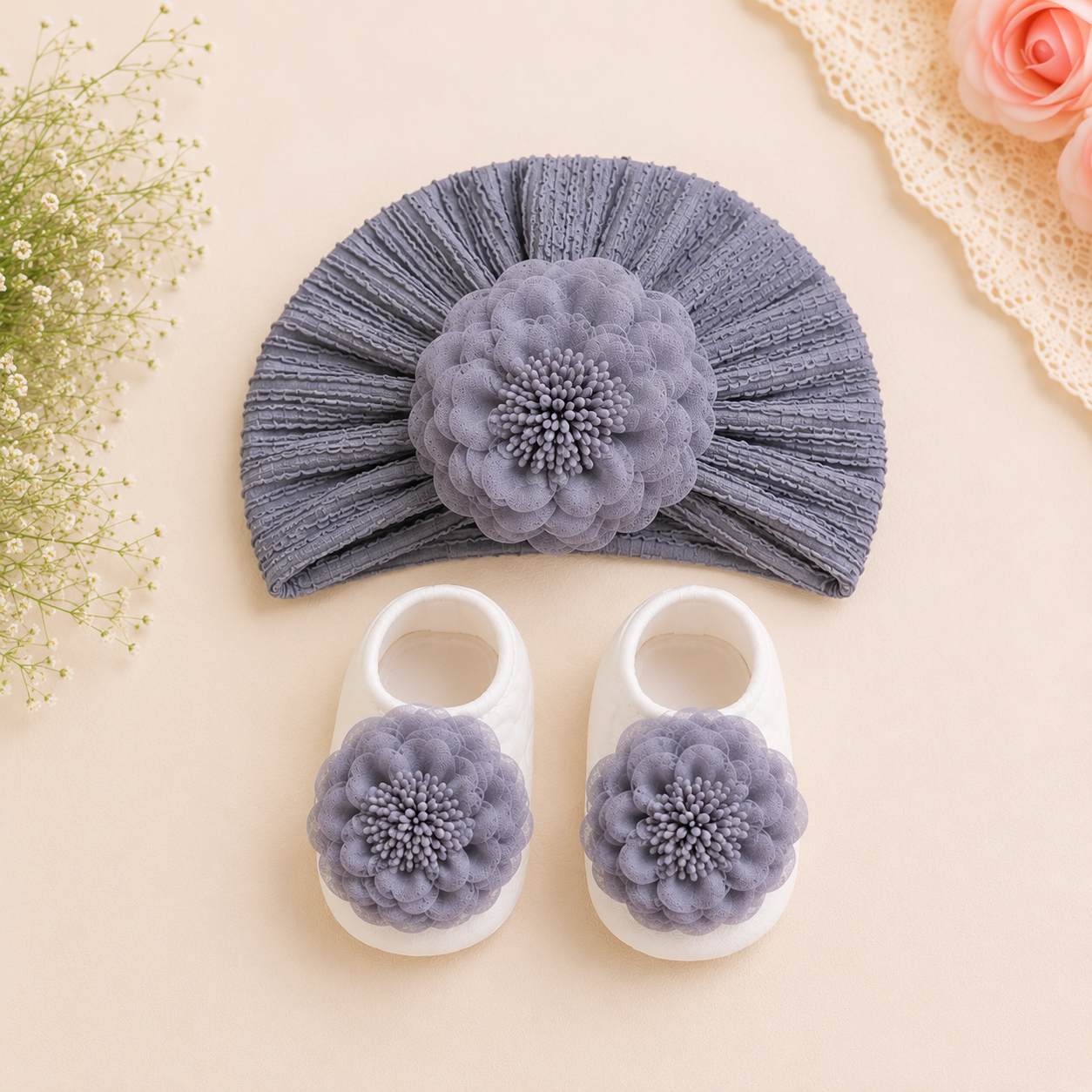 JusCubs Baby Girls Cap & Booties Gift Set