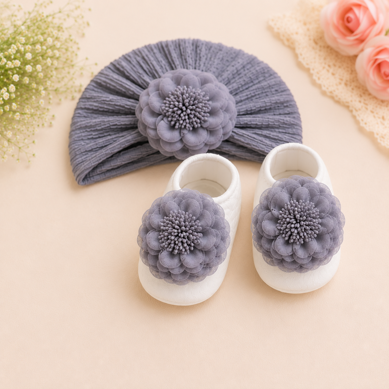 JusCubs Baby Girls Cap & Booties Gift Set