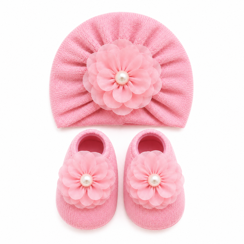 JusCubs Baby Girls Cap & Booties Gift Set