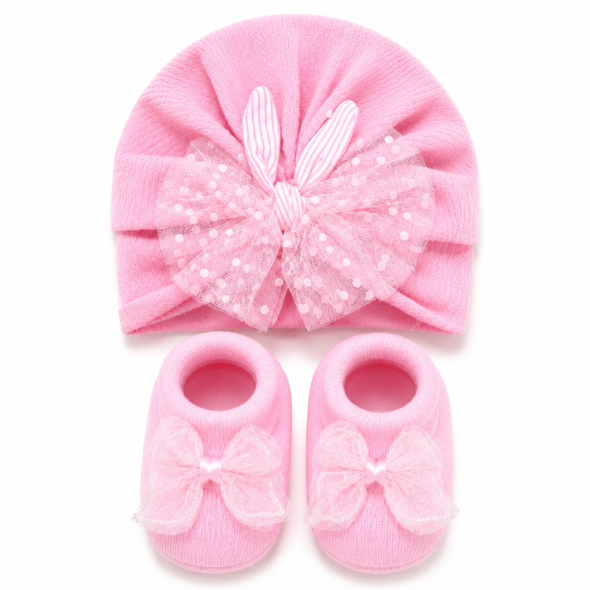 JusCubs Baby Girls Cap & Booties Gift Set