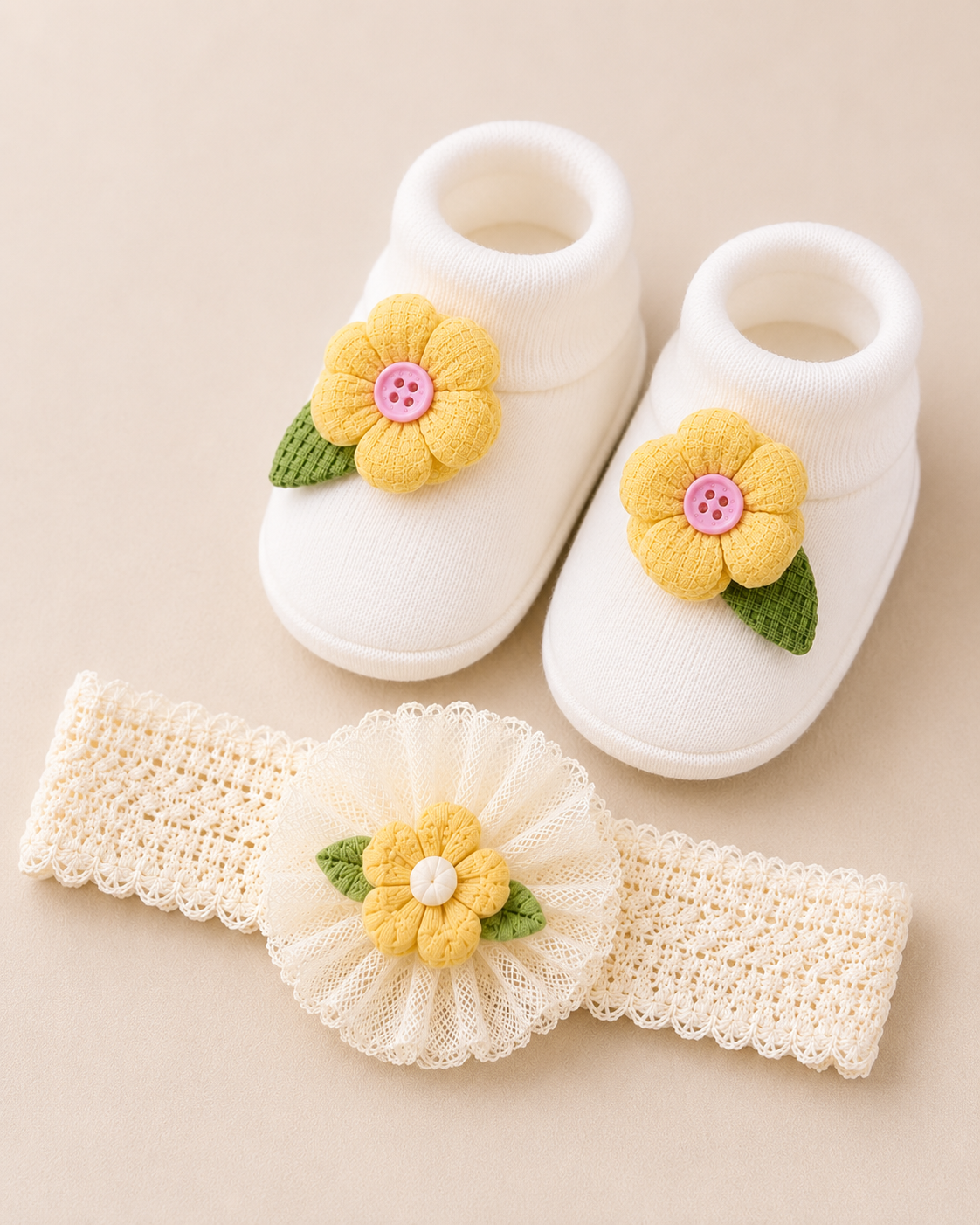 JusCubs Baby Booties and Headband Set.