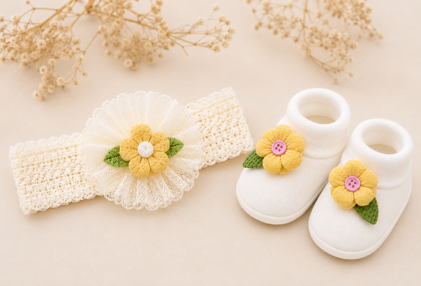 JusCubs Baby Booties and Headband Set.