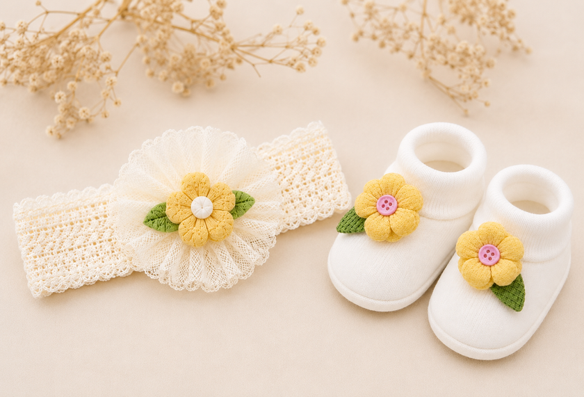 JusCubs Baby Booties and Headband Set.