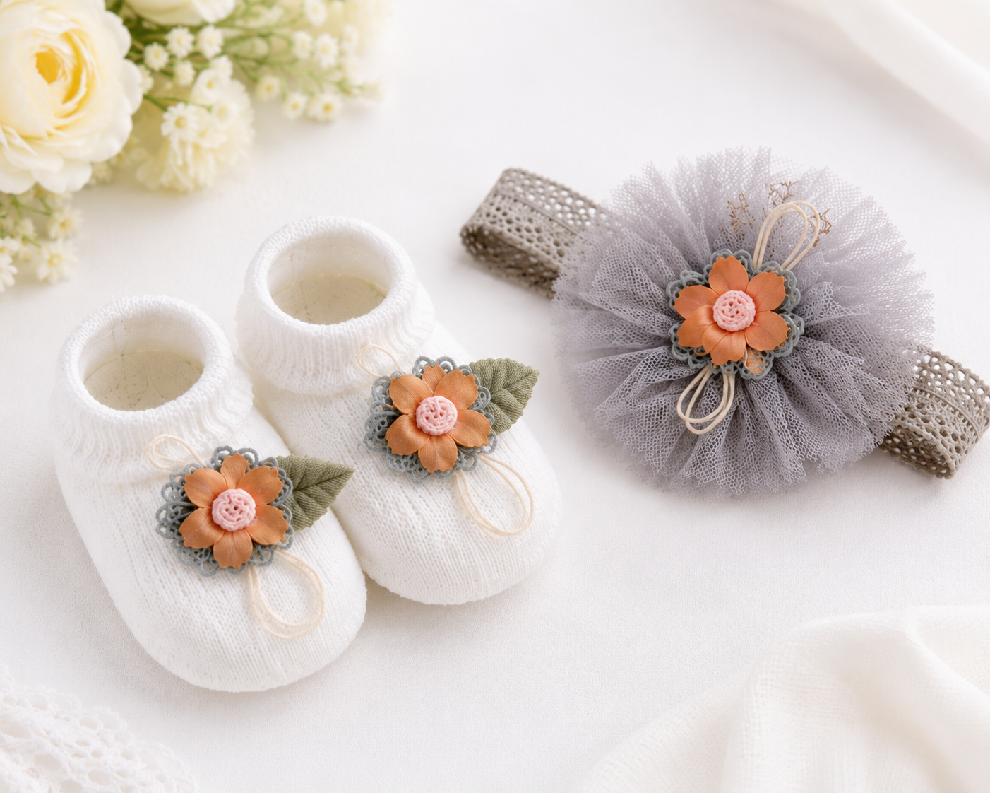 JusCubs Baby Booties and Headband Set