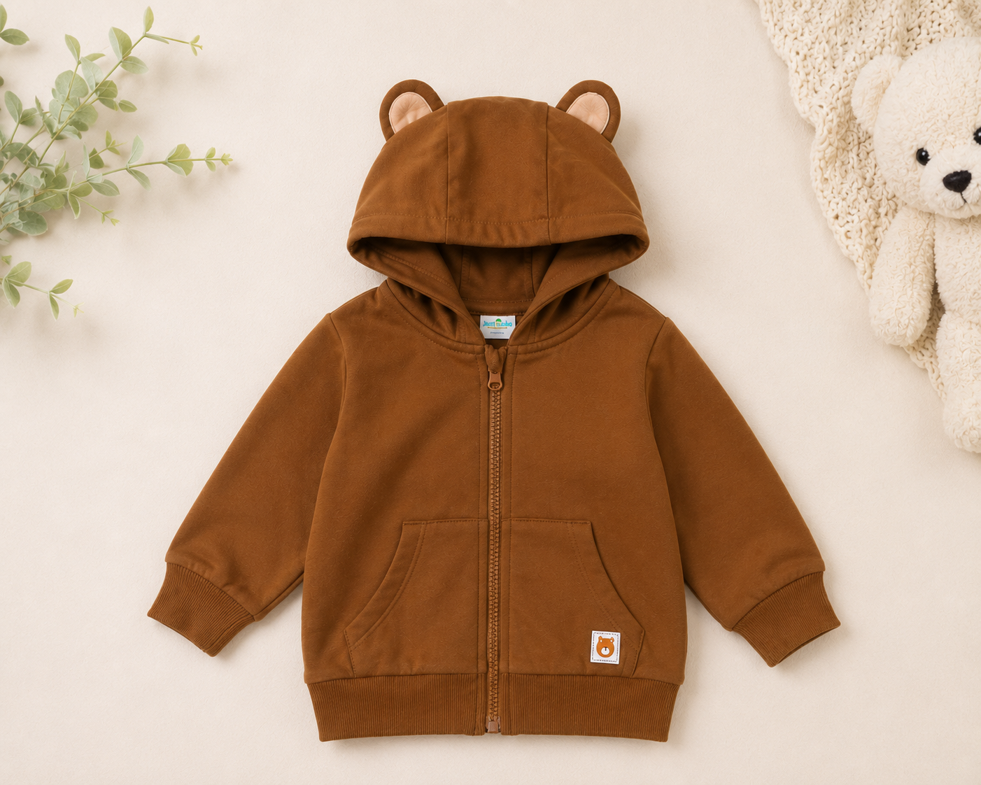 Kids 2 in 1 Hoodie with Convertible Plush Toy – Brown