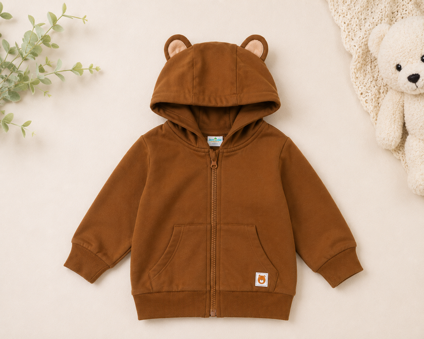 Kids 2 in 1 Hoodie with Convertible Plush Toy – Brown