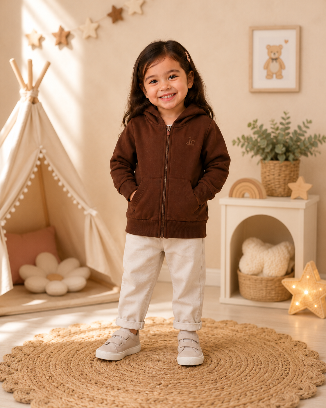 Kids 2 in 1 Hoodie with Convertible Plush Toy – Brown