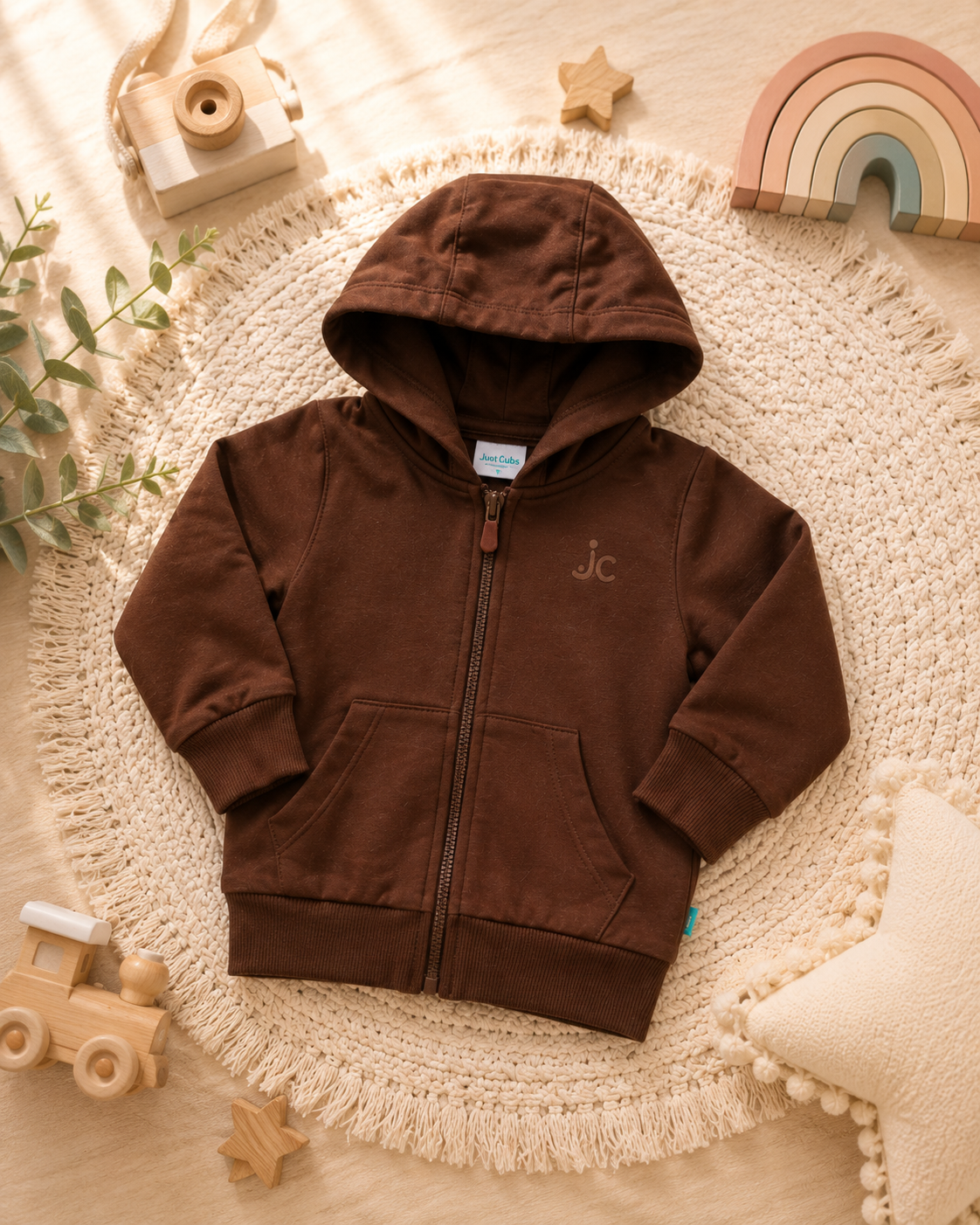Kids 2 in 1 Hoodie with Convertible Plush Toy – Brown