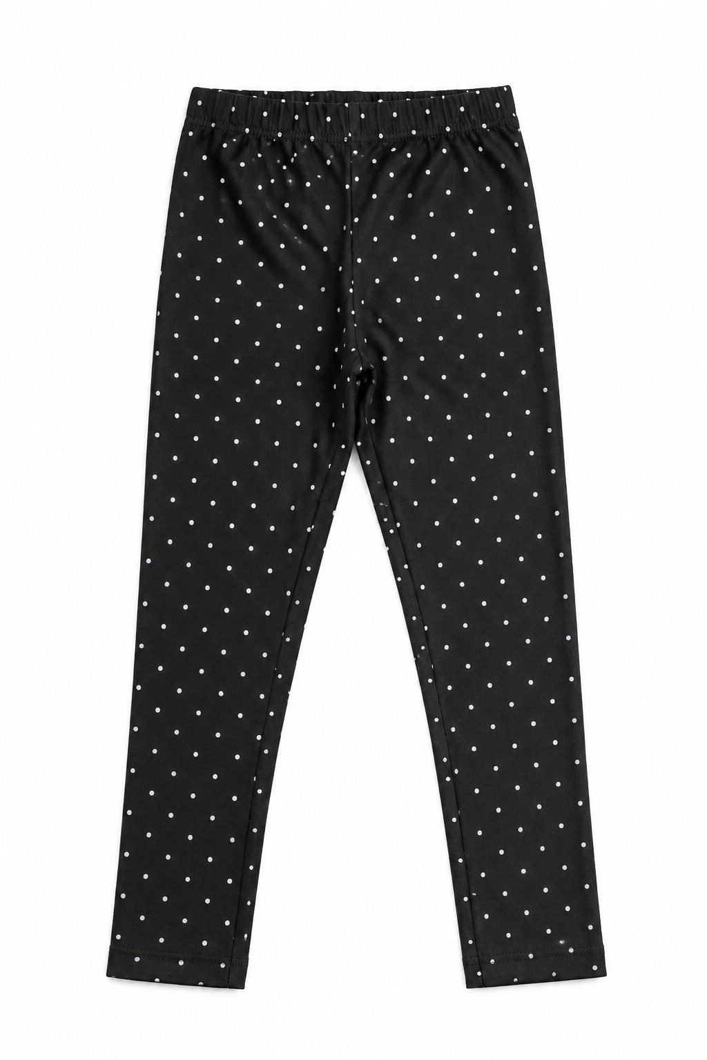 Girls Black Polka Dot Full-Length Leggings with Elastic Waist