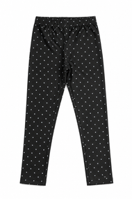 Girls Black Polka Dot Full-Length Leggings with Elastic Waist