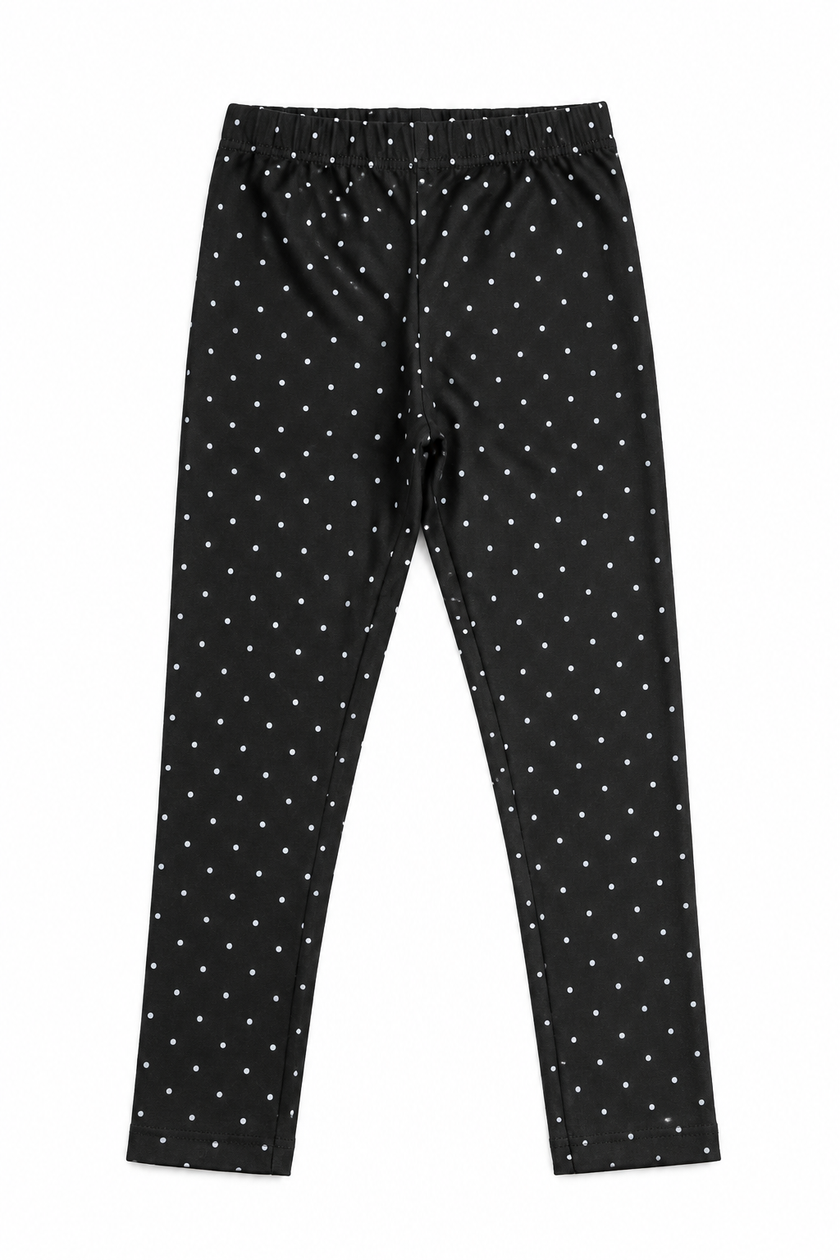 Girls Black Polka Dot Full-Length Leggings with Elastic Waist