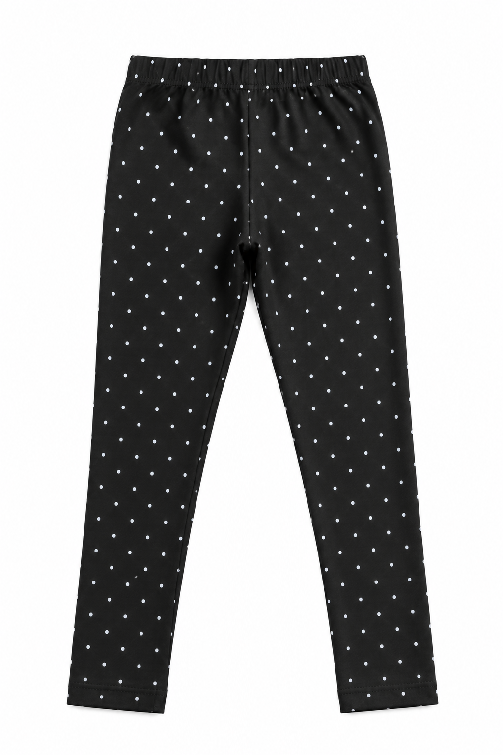 Girls Black Polka Dot Full-Length Leggings with Elastic Waist