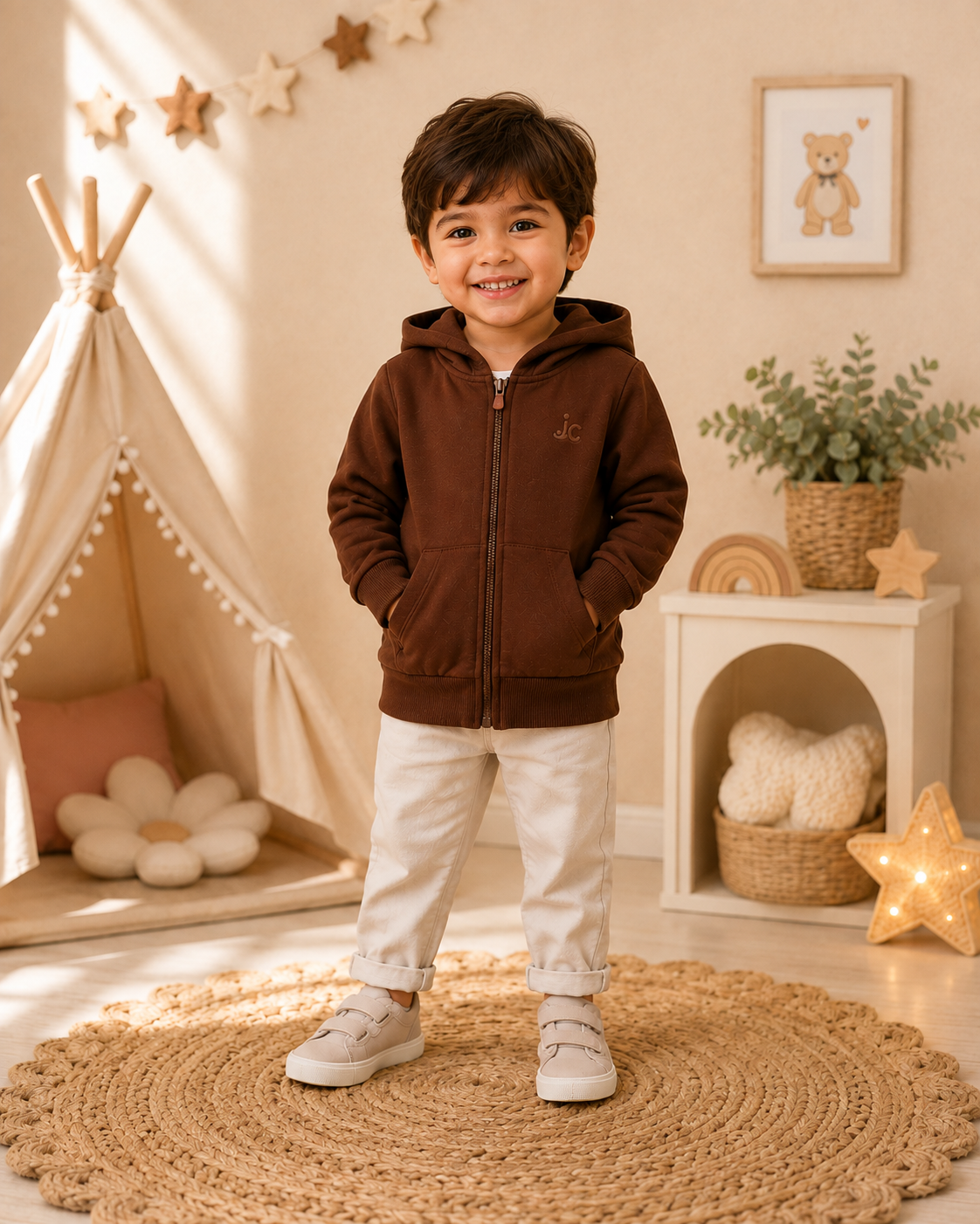 Kids 2 in 1 Hoodie with Convertible Plush Toy – Brown