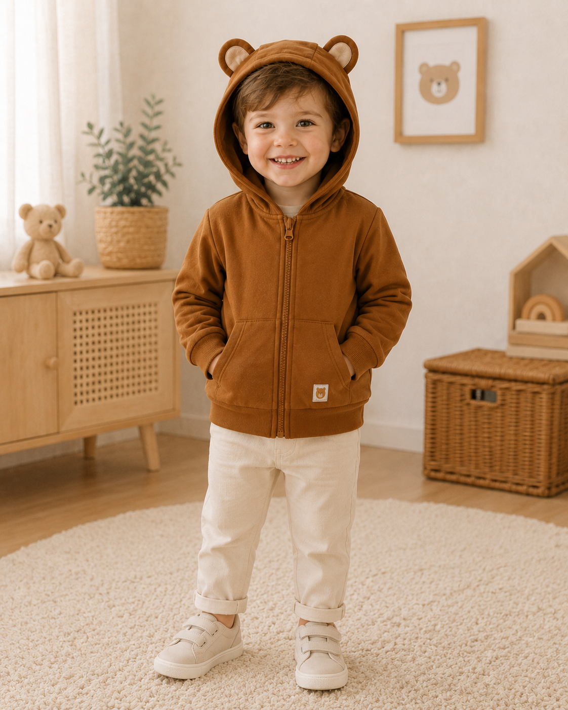Kids 2 in 1 Hoodie with Convertible Plush Toy – Brown
