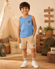 JusCubs Boys Sky Blue Sleeveless Tank Top with Palm Tree Graphic Print