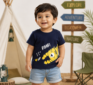 Baby Boys Navy Blue Tiger Graphic Printed Cotton T-Shirt