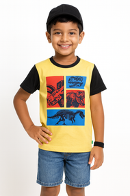 Boys' Dinosaur Fossil Graphic T-Shirt - Yellow & Black Sleeves