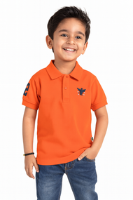 Boys' Orange Polo T-Shirt with Embroidered Logo & Sleeve Number Detail