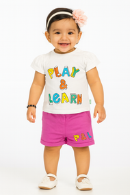 Baby Girls' Play & Learn Outfit Set – Graphic T-Shirt & Pink Shorts, Fun & Casual Wear