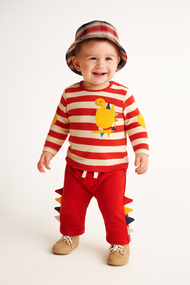 Baby Boys Dinosaur Stripe T-shirt and Spiked Joggers Set – Red & White