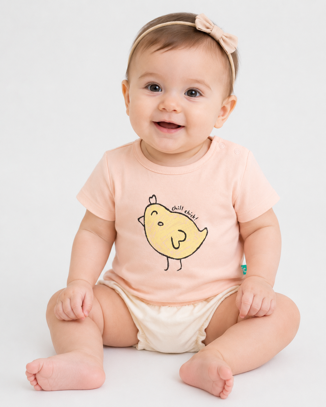 Baby Girls Peach Chick Graphic Printed Cotton T-Shirt