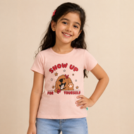 Baby Girls Peach Puppy Graphic Printed Cotton T-Shirt