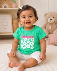 Baby Girls Mint Green Floral Graphic Printed Cotton T-Shirt