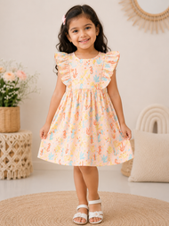 Girls Peach Underwater Print Cotton Dress