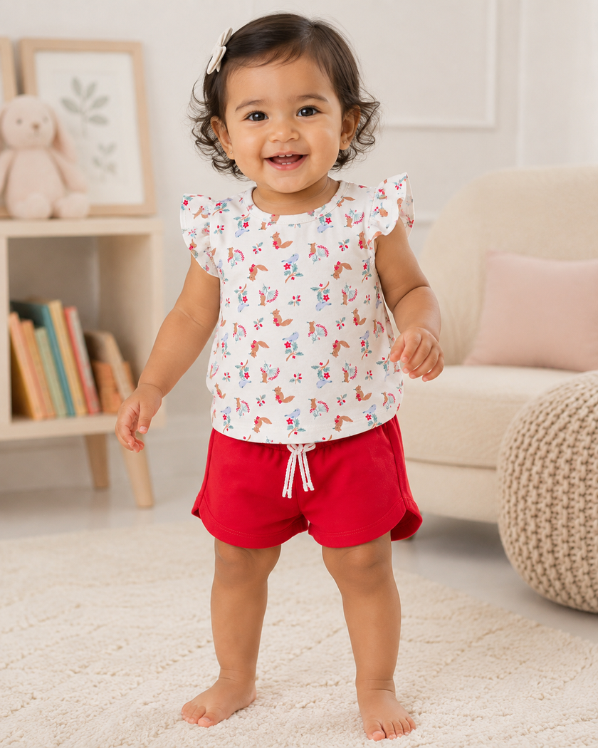 JusCubs Baby Girls Printed Top & Shorts Co-ord Set