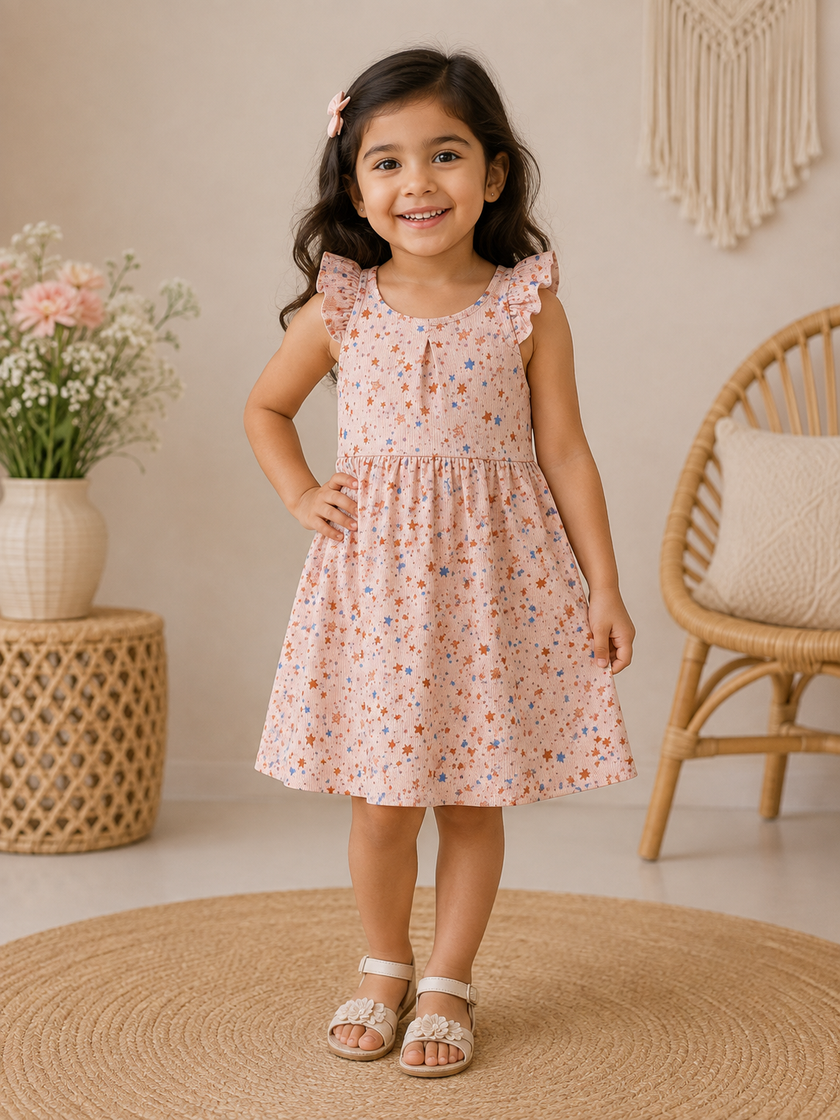 Baby Girls Soft Cotton Star Print Summer Dress – Peach