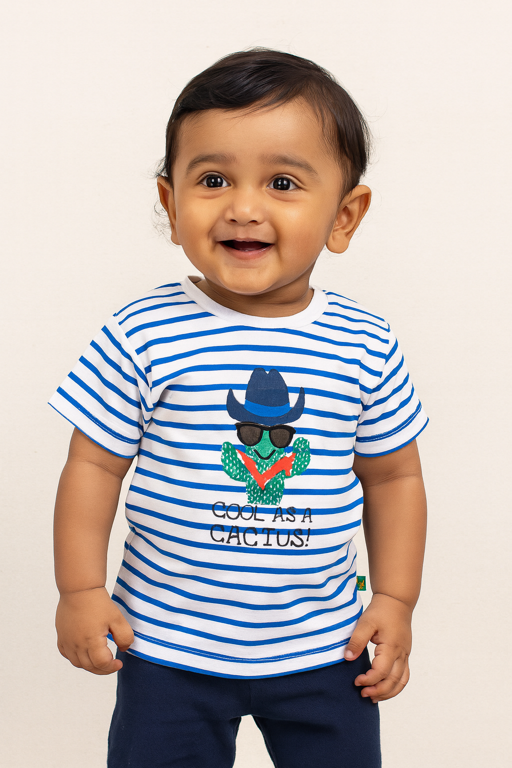 "Baby Boys' Striped T-Shirt – 'Cool as a Cactus' Cowboy Cactus Graphic Tee Blue"