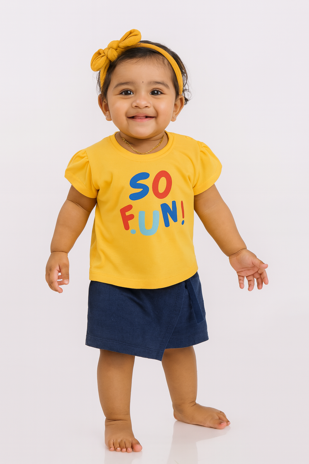 Baby Girls' "So Fun" Graphic T-Shirt & Navy Short Set – Stylish & Comfortable Outfit
