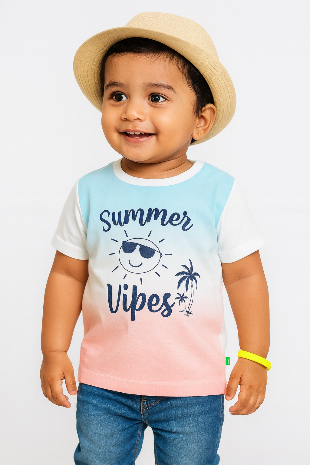 Baby Boys' Summer Vibes Gradient T-Shirt – Casual Beach Style Tee