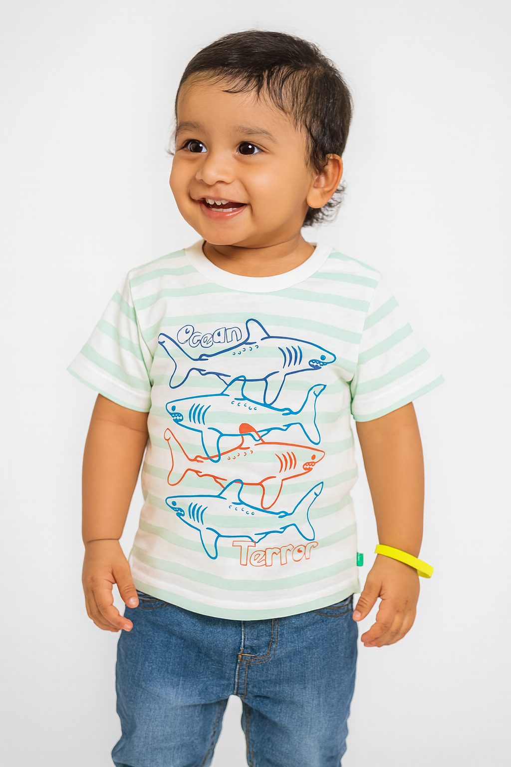 Baby Boys' Ocean Shark Graphic T-Shirt – Striped Short Sleeve Tee