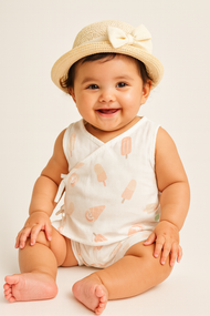 "Baby Girls Ice Cream Print Cotton Angrakha Set – White Sleeveless Top & Shorts"