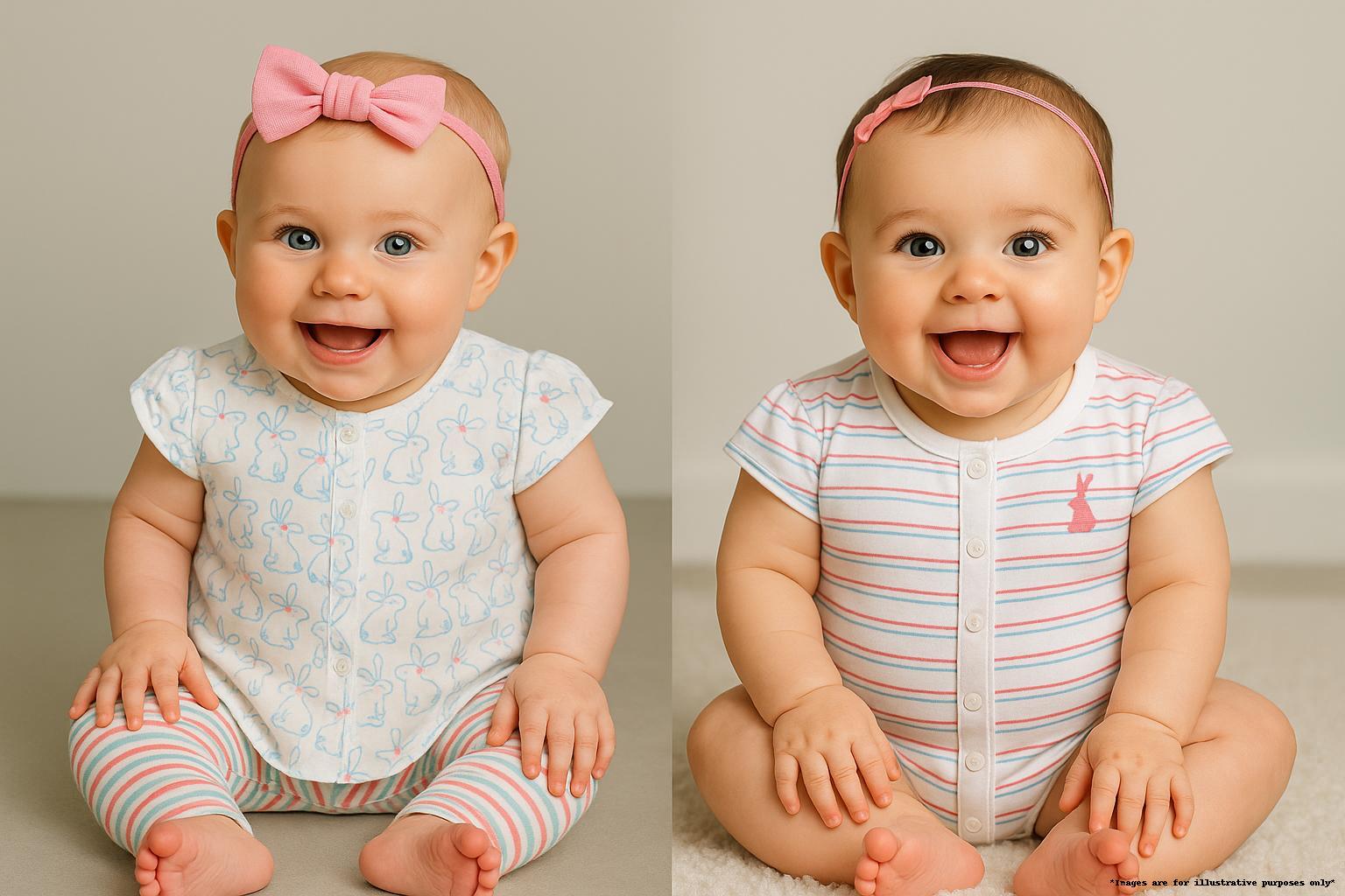 "Baby Girls' Pack of 2 Soft Cotton Front-Open Jhabla   – Bunny Print & Stripes