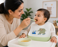 Kids Silicone Feeding Bib with Elephant Print – White & Light Green